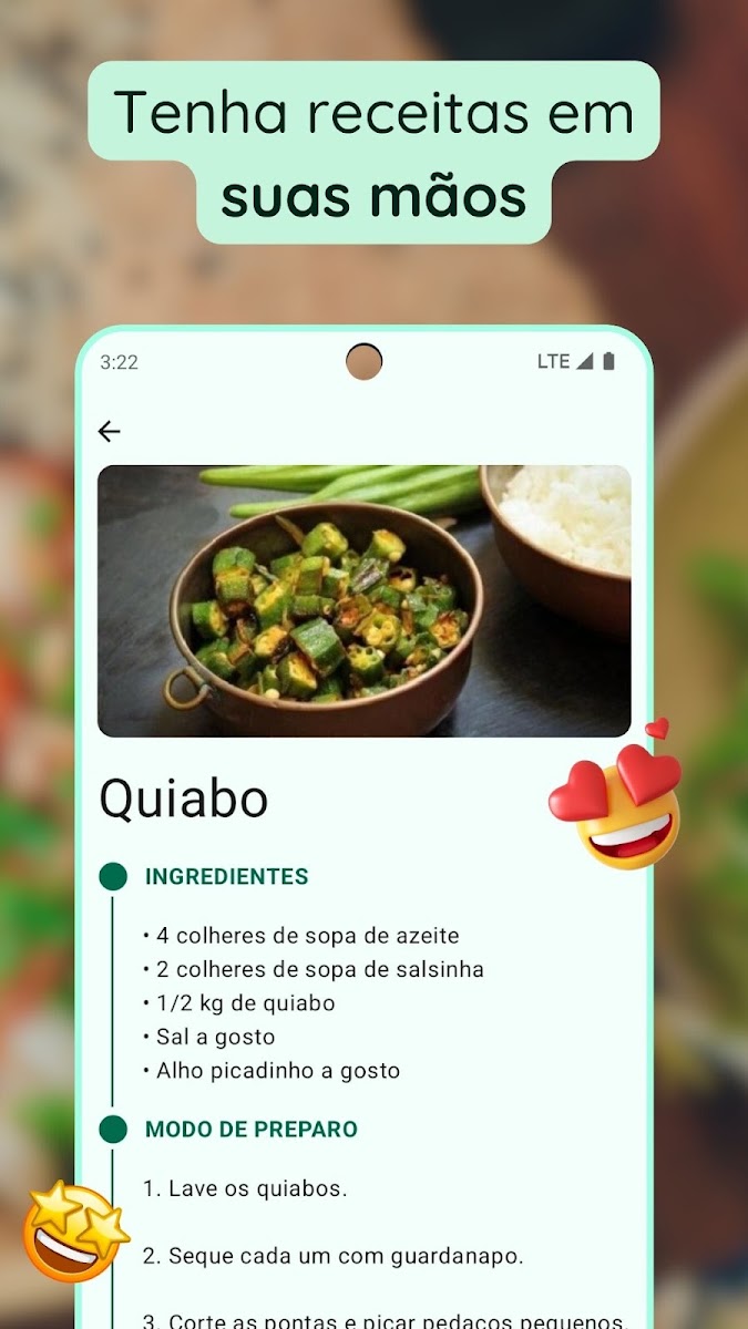 Receita de Quiabo com ingredientes e modo de preparo